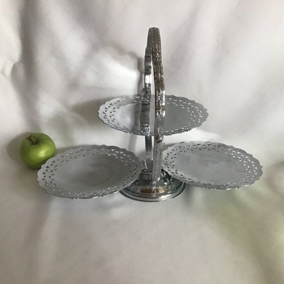 Vintage 3 Tier Folding Metal Server Party Tray - Picture 1 of 7